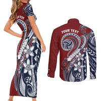 Polynesia Beach Volleyball Personalized Couples Matching Short Sleeve Bodycon Dress and Long Sleeve Button Shirt Special