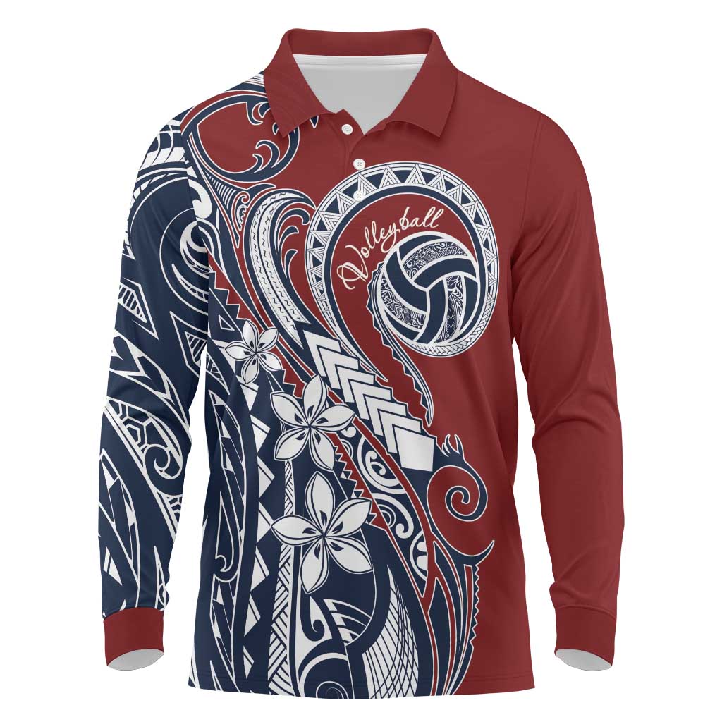 Polynesia Beach Volleyball Personalized Long Sleeve Polo Shirt Special LT7 Red Blue - Polynesian Pride