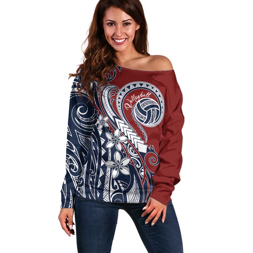Polynesia Beach Volleyball Personalized Off Shoulder Sweater Special LT7 Women Red Blue - Polynesian Pride