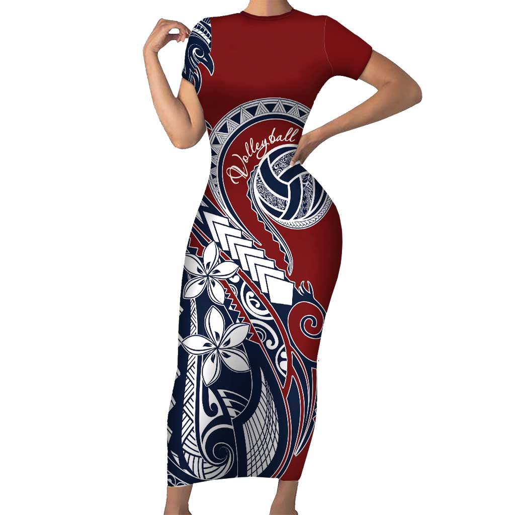 Polynesia Beach Volleyball Personalized Short Sleeve Bodycon Dress Special LT7 Long Dress Red Blue - Polynesian Pride