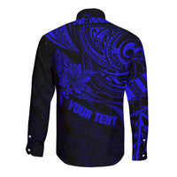 Personalised Father's Day Polynesian Long Sleeve Button Shirt Best Dad Ever - Blue LT7 - Polynesian Pride