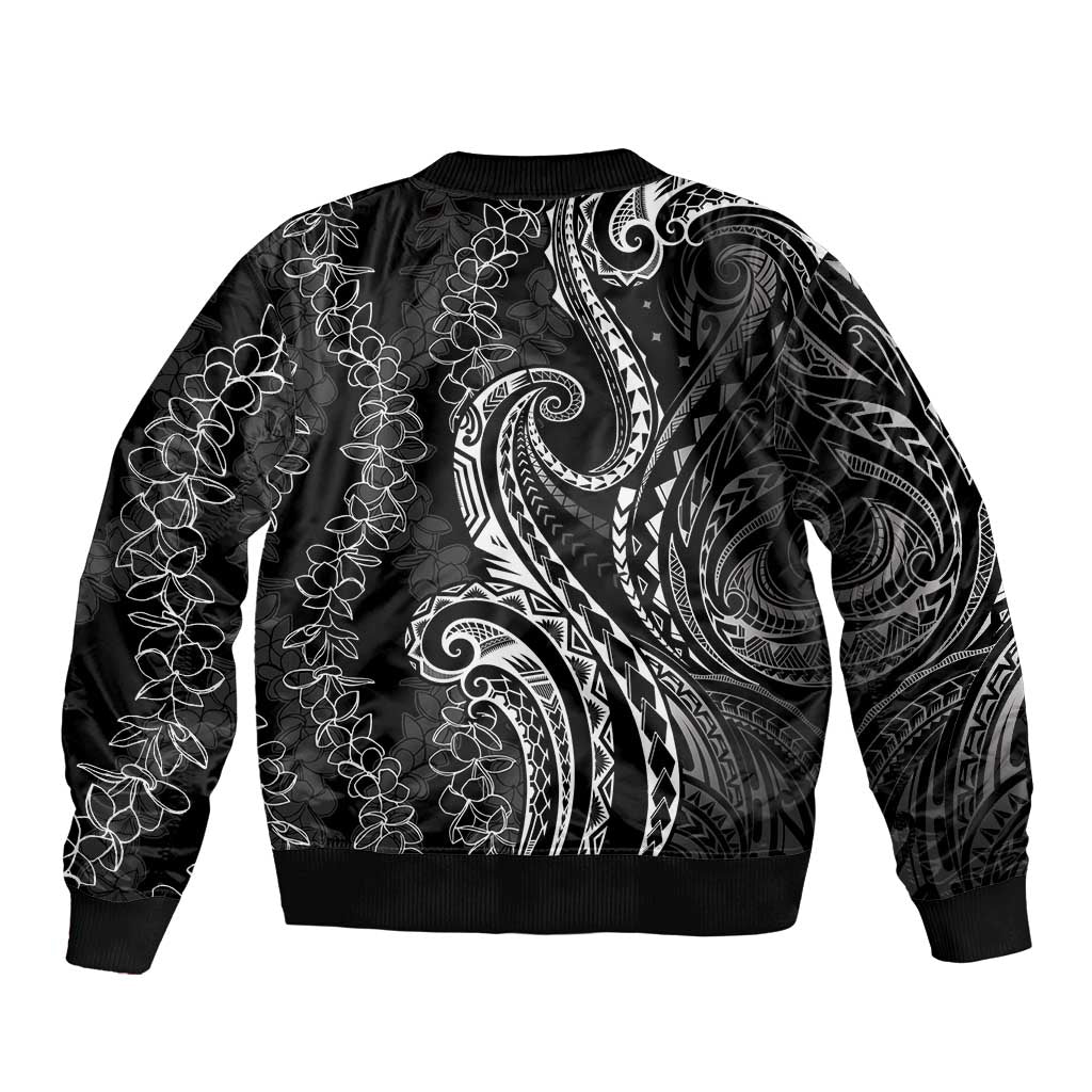 Polynesia Plumeria Lei Bomber Jacket Black Curves Motif