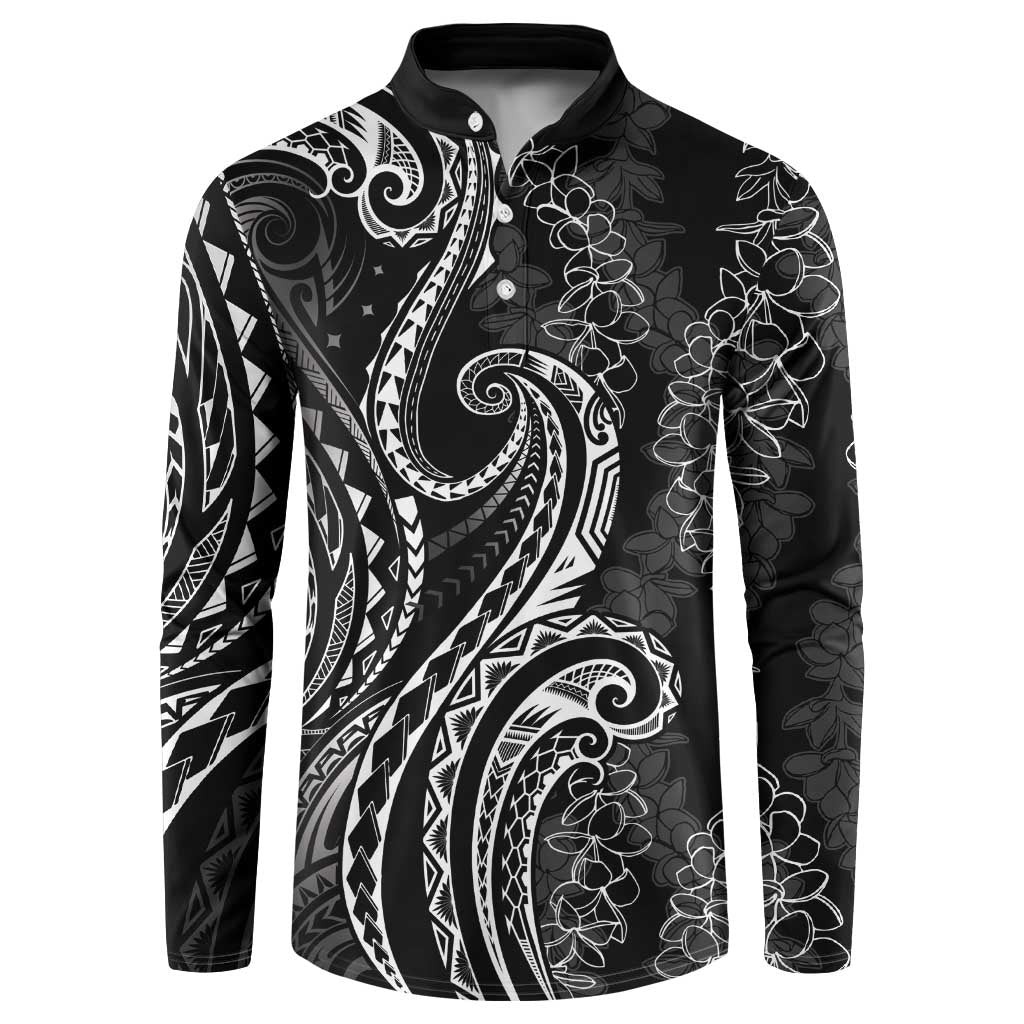 Polynesia Plumeria Lei Button Sweatshirt Black Curves Motif