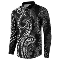Polynesia Plumeria Lei Button Sweatshirt Black Curves Motif