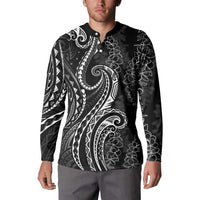 Polynesia Plumeria Lei Button Sweatshirt Black Curves Motif