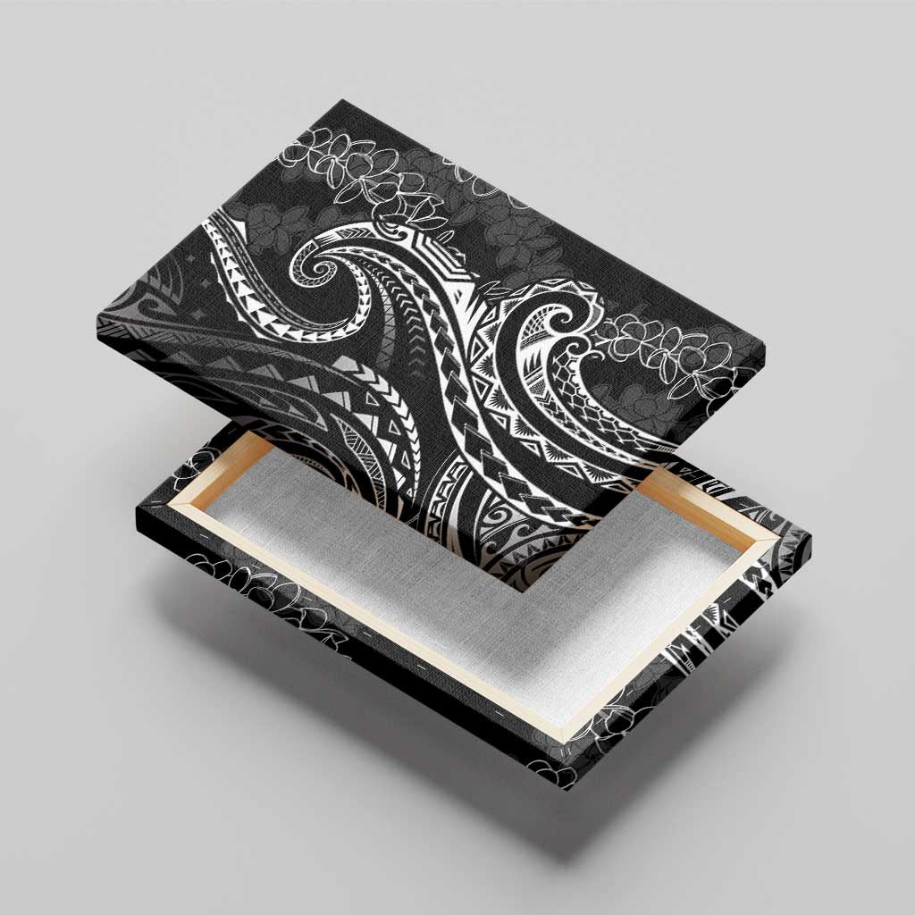 Polynesia Plumeria Lei Canvas Wall Art Black Curves Motif