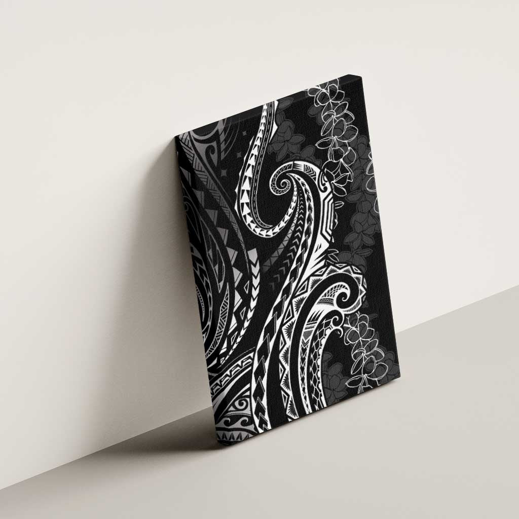 Polynesia Plumeria Lei Canvas Wall Art Black Curves Motif