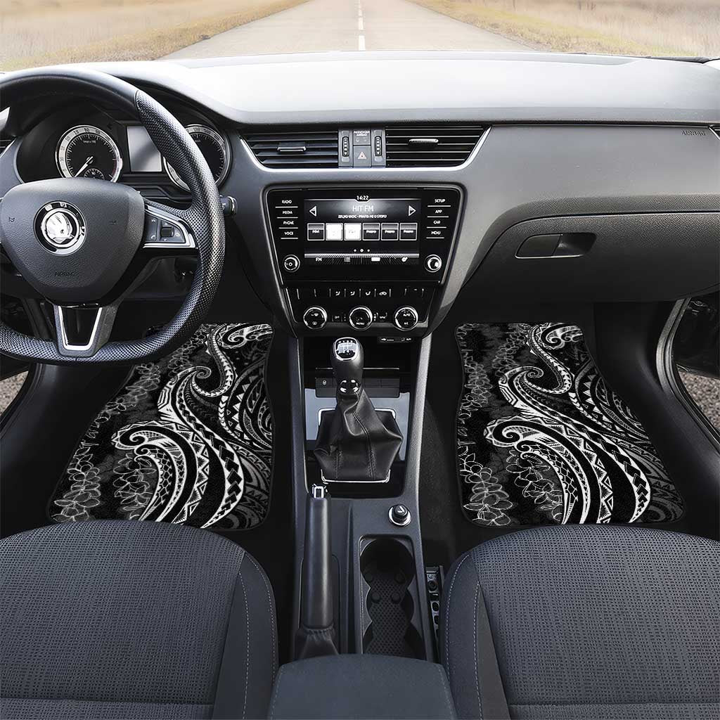 Polynesia Plumeria Lei Car Mats Black Curves Motif