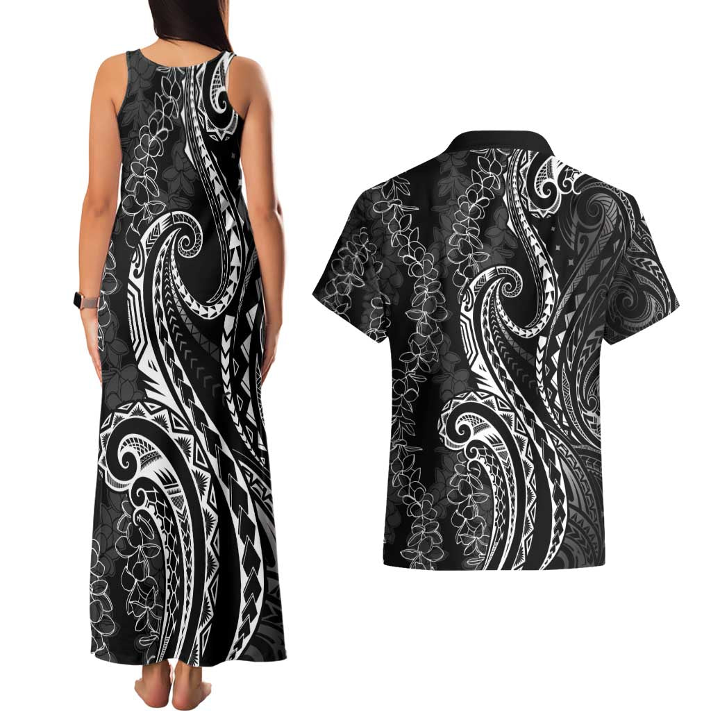 Polynesia Plumeria Lei Couples Matching Tank Maxi Dress and Hawaiian Shirt Black Curves Motif LT7 - Polynesian Pride