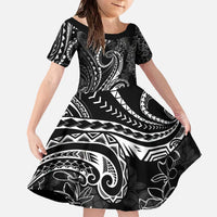 Polynesia Plumeria Lei Family Matching Off The Shoulder Long Sleeve Dress and Hawaiian Shirt Black Curves Motif LT7 Daughter's Dress Black - Polynesian Pride