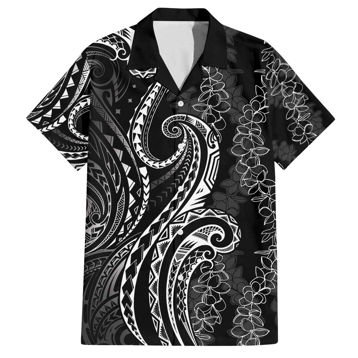 Polynesia Plumeria Lei Family Matching Off The Shoulder Long Sleeve Dress and Hawaiian Shirt Black Curves Motif LT7 Dad's Shirt - Short Sleeve Black - Polynesian Pride