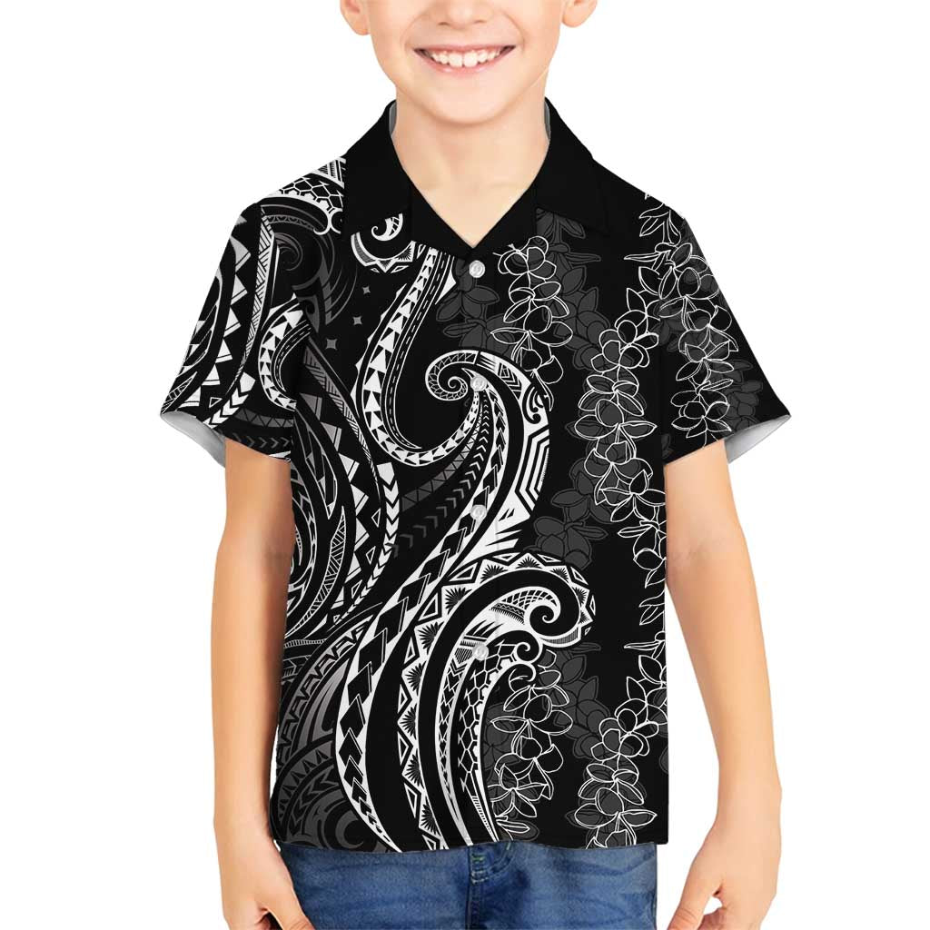 Polynesia Plumeria Lei Family Matching Off Shoulder Short Dress and Hawaiian Shirt Black Curves Motif LT7 Son's Shirt Black - Polynesian Pride