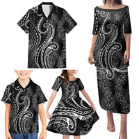 Polynesia Plumeria Lei Family Matching Puletasi and Hawaiian Shirt Black Curves Motif LT7 - Polynesian Pride