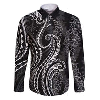 Polynesia Plumeria Lei Family Matching Puletasi and Hawaiian Shirt Black Curves Motif LT7 Dad's Shirt - Long Sleeve Black - Polynesian Pride