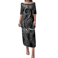 Polynesia Plumeria Lei Family Matching Puletasi and Hawaiian Shirt Black Curves Motif LT7 Mom's Dress Black - Polynesian Pride