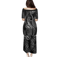 Polynesia Plumeria Lei Family Matching Puletasi and Hawaiian Shirt Black Curves Motif LT7 - Polynesian Pride