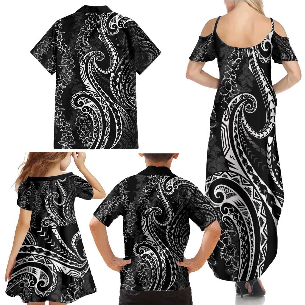 Polynesia Plumeria Lei Family Matching Summer Maxi Dress and Hawaiian Shirt Black Curves Motif LT7 - Polynesian Pride