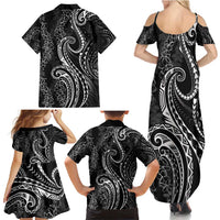 Polynesia Plumeria Lei Family Matching Summer Maxi Dress and Hawaiian Shirt Black Curves Motif LT7 - Polynesian Pride