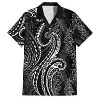 Polynesia Plumeria Lei Family Matching Summer Maxi Dress and Hawaiian Shirt Black Curves Motif LT7 Dad's Shirt - Short Sleeve Black - Polynesian Pride