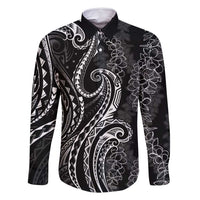 Polynesia Plumeria Lei Family Matching Summer Maxi Dress and Hawaiian Shirt Black Curves Motif LT7 Dad's Shirt - Long Sleeve Black - Polynesian Pride