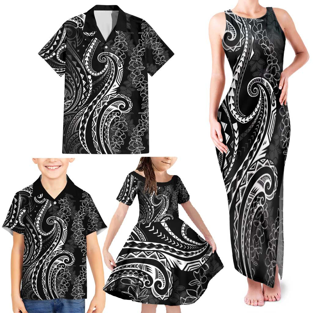 Polynesia Plumeria Lei Family Matching Tank Maxi Dress and Hawaiian Shirt Black Curves Motif LT7 - Polynesian Pride