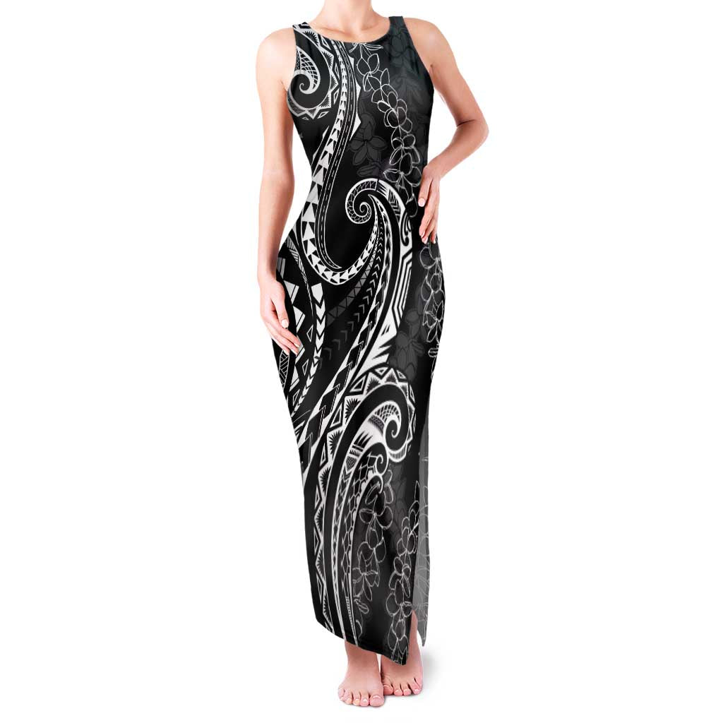 Polynesia Plumeria Lei Family Matching Tank Maxi Dress and Hawaiian Shirt Black Curves Motif LT7 Mom's Dress Black - Polynesian Pride
