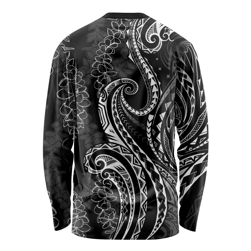 Polynesia Plumeria Lei Long Sleeve Shirt Black Curves Motif