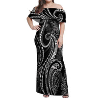 Polynesia Plumeria Lei Off Shoulder Maxi Dress Black Curves Motif LT7 Women Black - Polynesian Pride