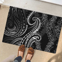 Polynesia Plumeria Lei Rubber Doormat Black Curves Motif