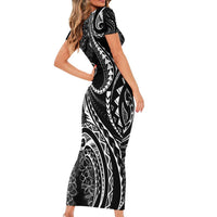 Polynesia Plumeria Lei Short Sleeve Bodycon Dress Black Curves Motif