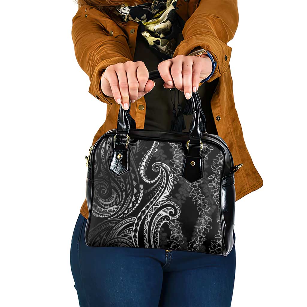 Polynesia Plumeria Lei Shoulder Handbag Black Curves Motif