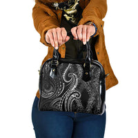 Polynesia Plumeria Lei Shoulder Handbag Black Curves Motif
