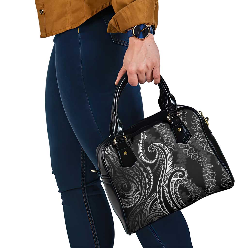 Polynesia Plumeria Lei Shoulder Handbag Black Curves Motif