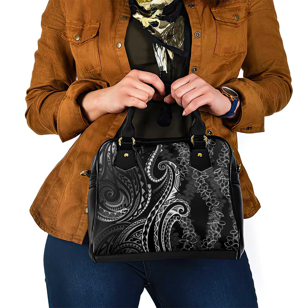 Polynesia Plumeria Lei Shoulder Handbag Black Curves Motif