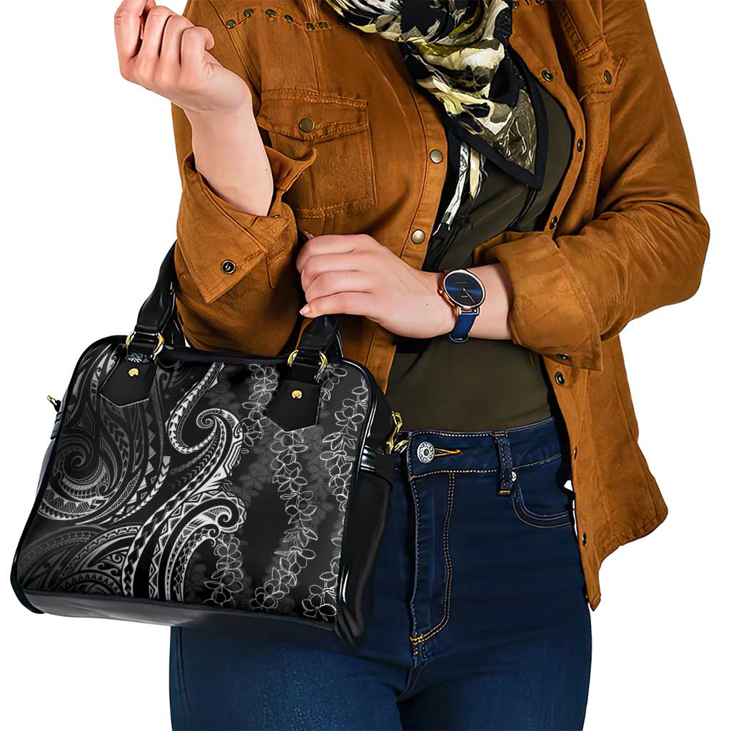 Polynesia Plumeria Lei Shoulder Handbag Black Curves Motif