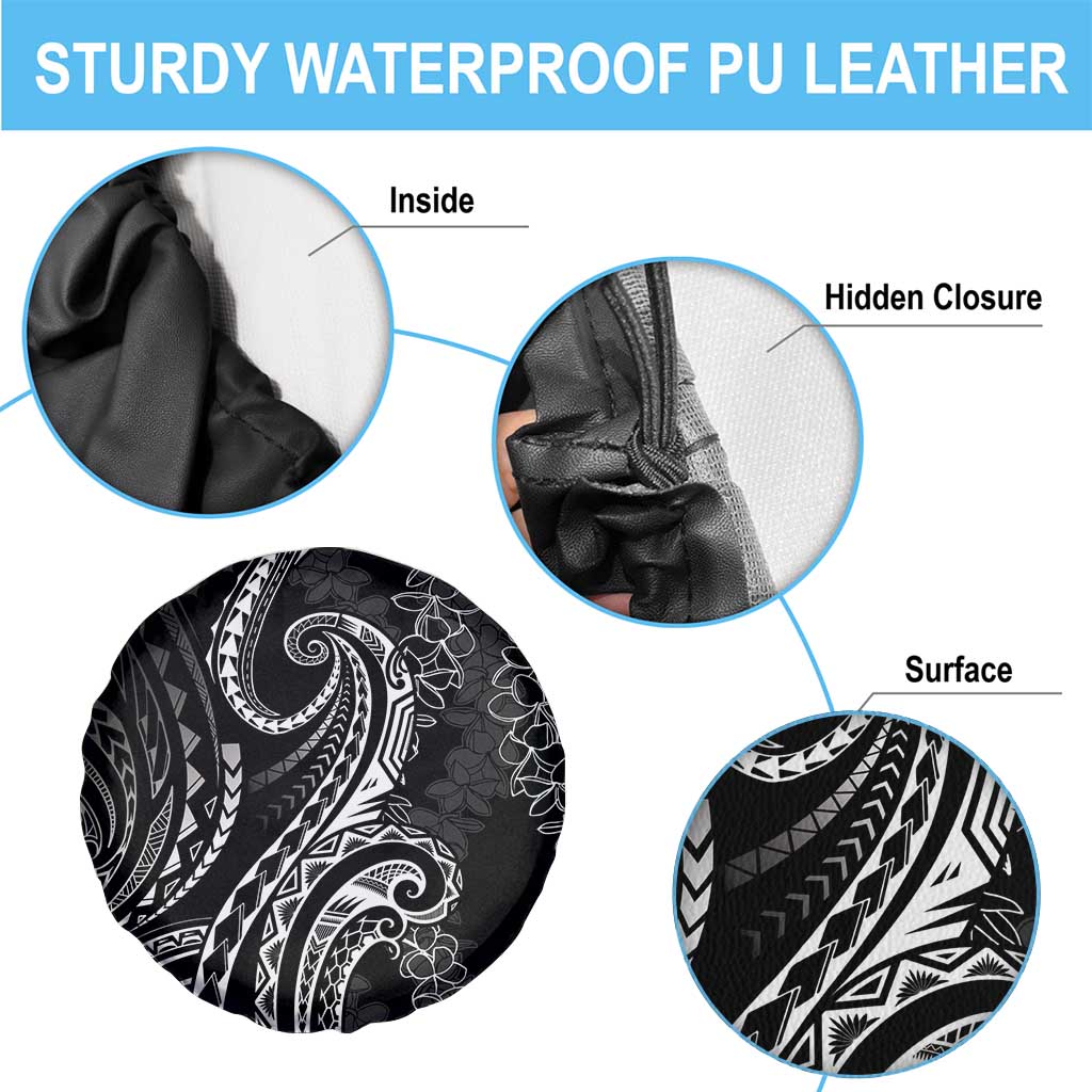 Polynesia Plumeria Lei Spare Tire Cover Black Curves Motif