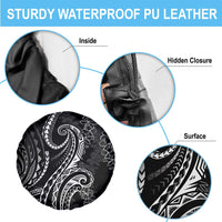 Polynesia Plumeria Lei Spare Tire Cover Black Curves Motif