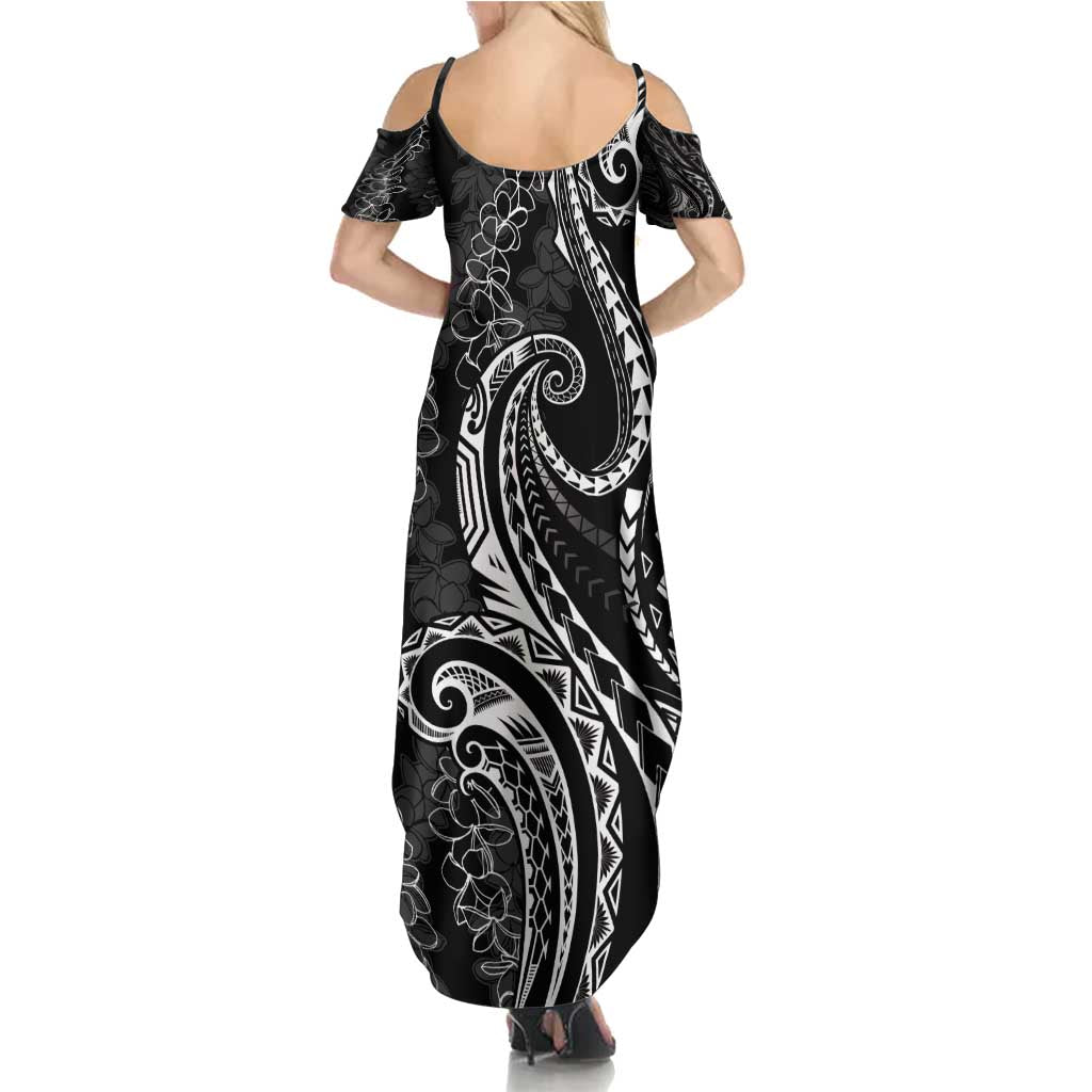 Polynesia Plumeria Lei Summer Maxi Dress Black Curves Motif LT7 - Polynesian Pride