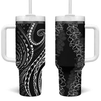 Polynesia Plumeria Lei Tumbler With Handle Black Curves Motif LT7 One Size: 40 oz Black - Polynesian Pride
