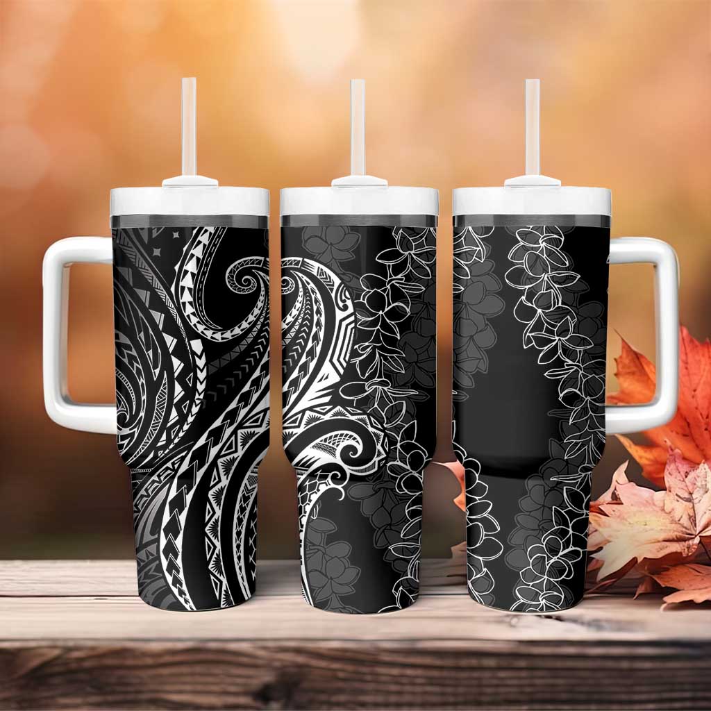 Polynesia Plumeria Lei Tumbler With Handle Black Curves Motif LT7 - Polynesian Pride