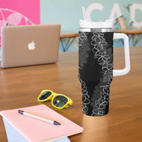 Polynesia Plumeria Lei Tumbler With Handle Black Curves Motif LT7 - Polynesian Pride