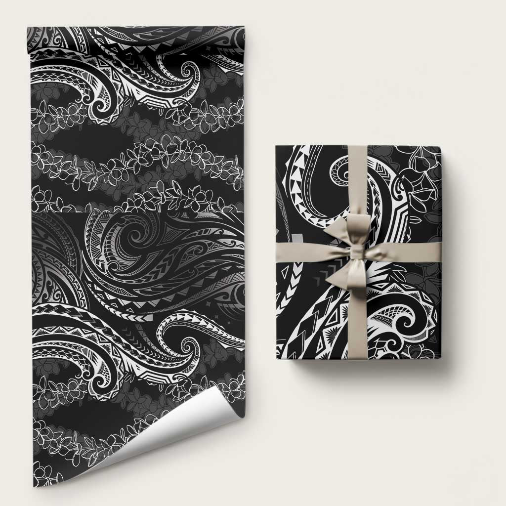 Polynesia Plumeria Lei Wrapping Paper Black Curves Motif