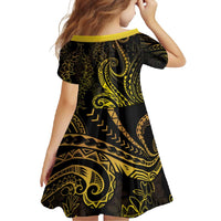 Polynesia Plumeria Lei Family Matching Long Sleeve Bodycon Dress and Hawaiian Shirt Black Gold Curves Motif LT7 - Polynesian Pride