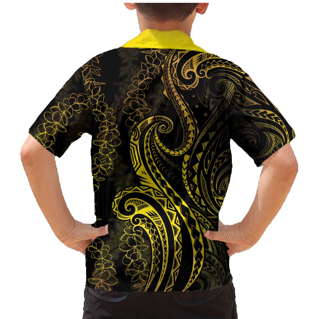 Polynesia Plumeria Lei Family Matching Mermaid Dress and Hawaiian Shirt Black Gold Curves Motif LT7 - Polynesian Pride