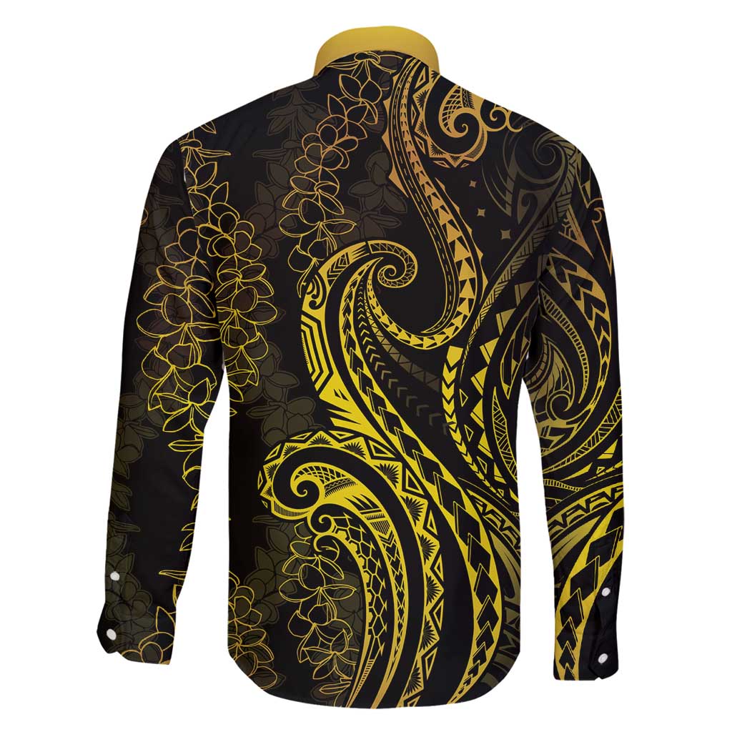Polynesia Plumeria Lei Family Matching Puletasi and Hawaiian Shirt Black Gold Curves Motif LT7 - Polynesian Pride