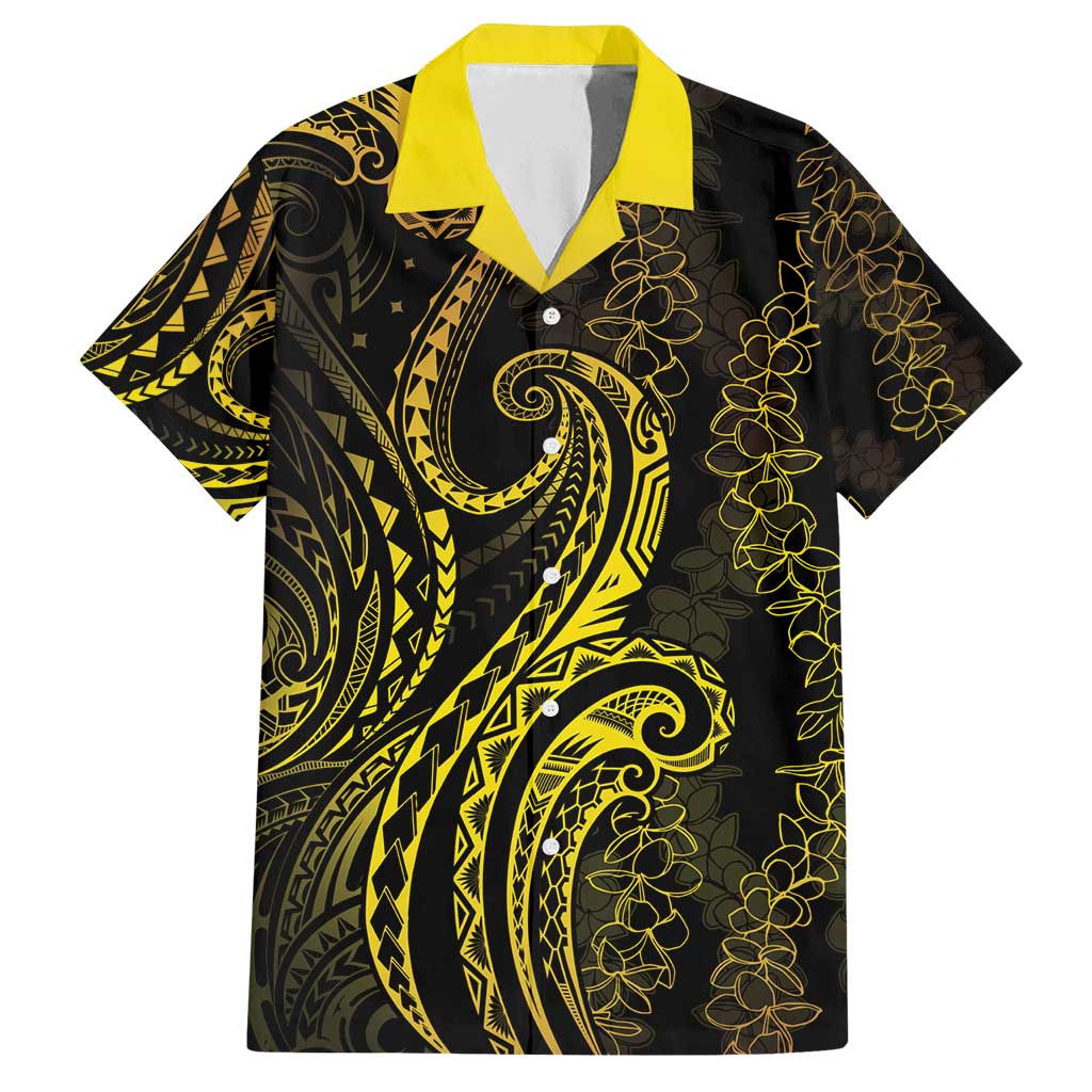 Polynesia Plumeria Lei Family Matching Summer Maxi Dress and Hawaiian Shirt Black Gold Curves Motif LT7 Dad's Shirt - Short Sleeve Gold - Polynesian Pride