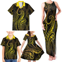 Polynesia Plumeria Lei Family Matching Tank Maxi Dress and Hawaiian Shirt Black Gold Curves Motif LT7 - Polynesian Pride