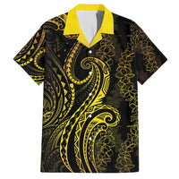 Polynesia Plumeria Lei Family Matching Tank Maxi Dress and Hawaiian Shirt Black Gold Curves Motif LT7 Dad's Shirt - Short Sleeve Gold - Polynesian Pride