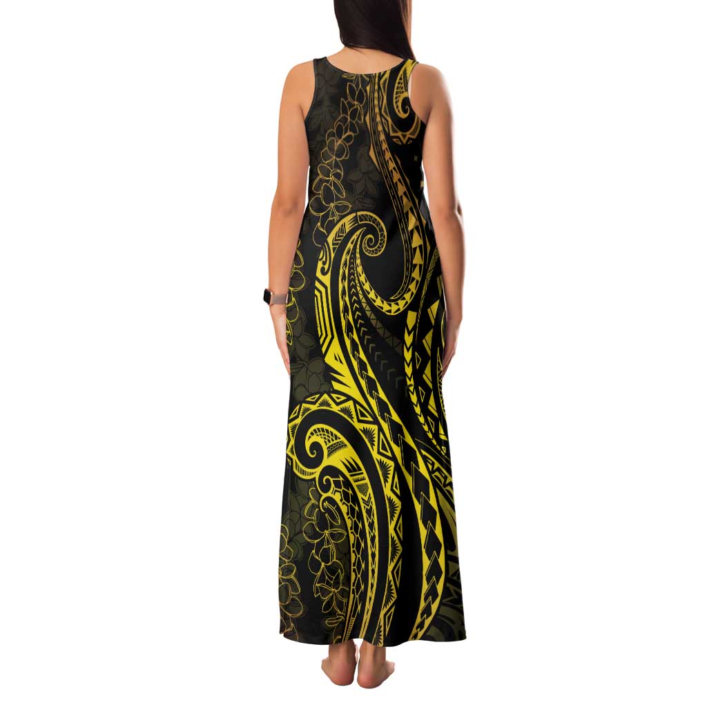 Polynesia Plumeria Lei Family Matching Tank Maxi Dress and Hawaiian Shirt Black Gold Curves Motif LT7 - Polynesian Pride