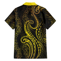 Polynesia Plumeria Lei Hawaiian Shirt Black Gold Curves Motif